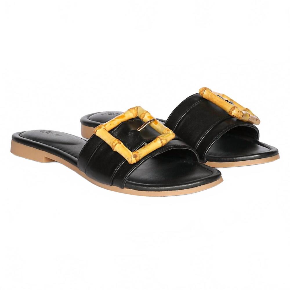 NEW JELAVU women's amsterdam bamboo buckle sandals in black